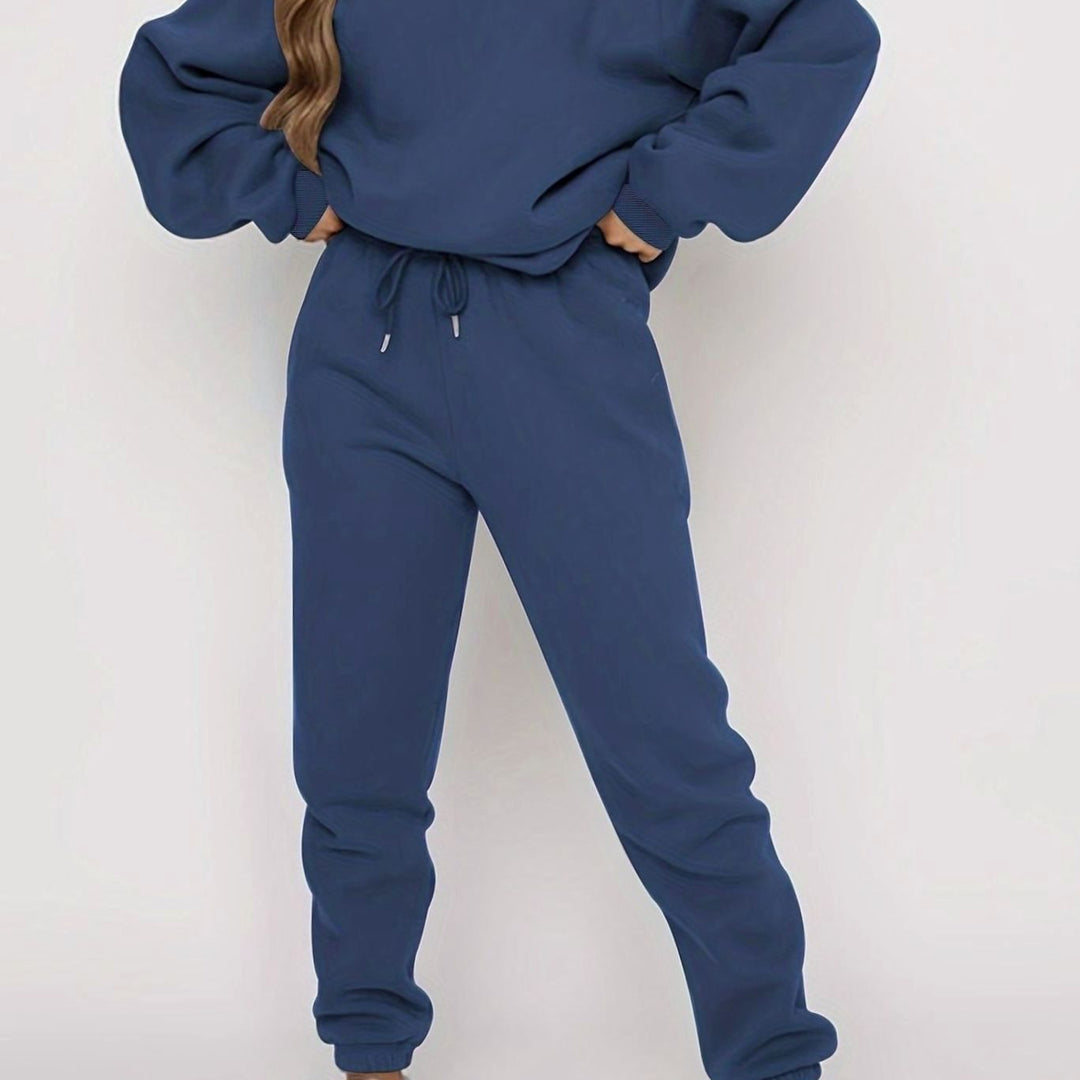 Dames Oversized Hoodie Joggingset Losvallende Sweater Broek - Donkerblauw