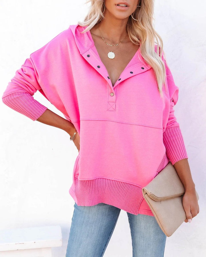 Dames Oversized Hoodie Tuniek Lange Mouwen Knoopsluiting