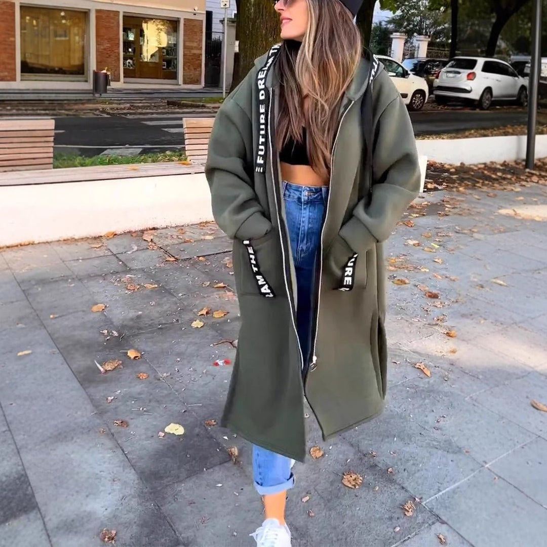 Dames Oversized Hoodie Women Coat Lang Ritssluiting - Groen