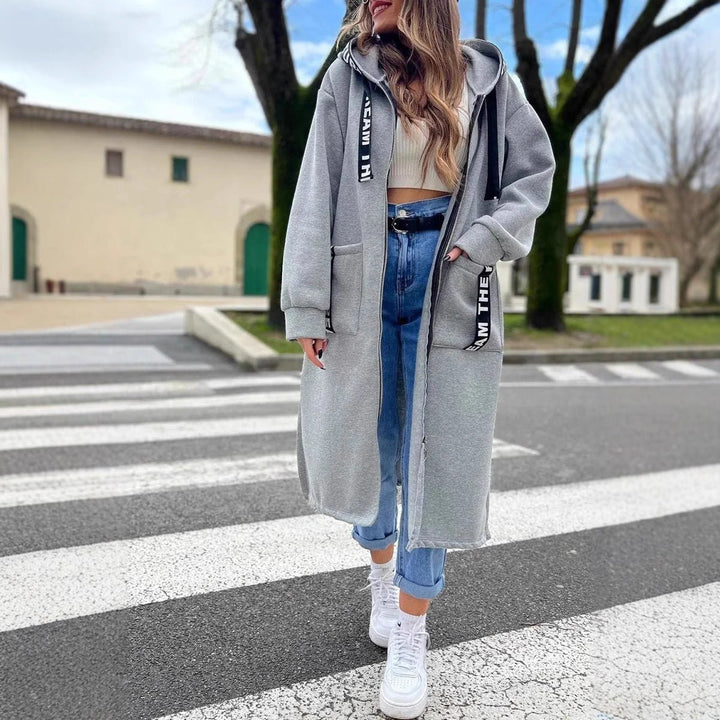 Dames Oversized Hoodie Women Coat Lang Ritssluiting - Grijs