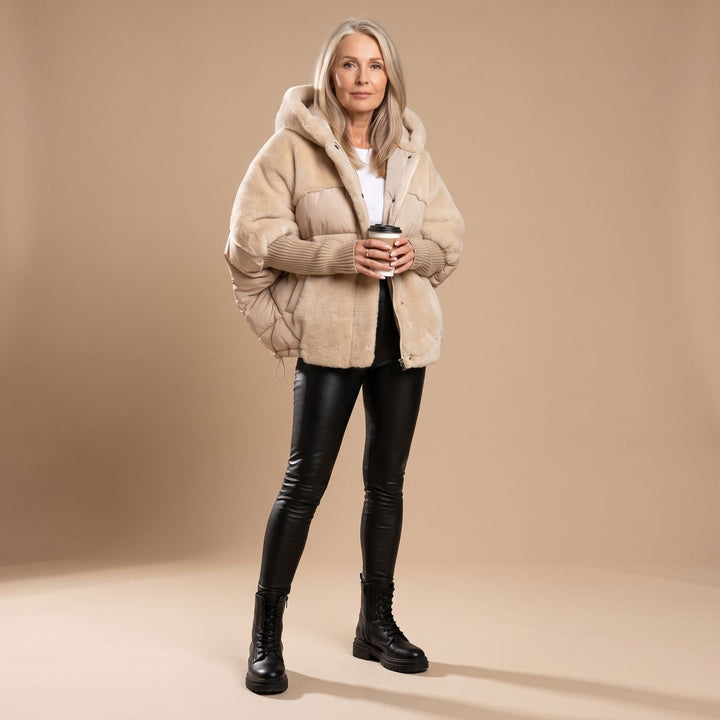 Dames Oversized Hybride Puffer Winterjas met Pluche Overlay