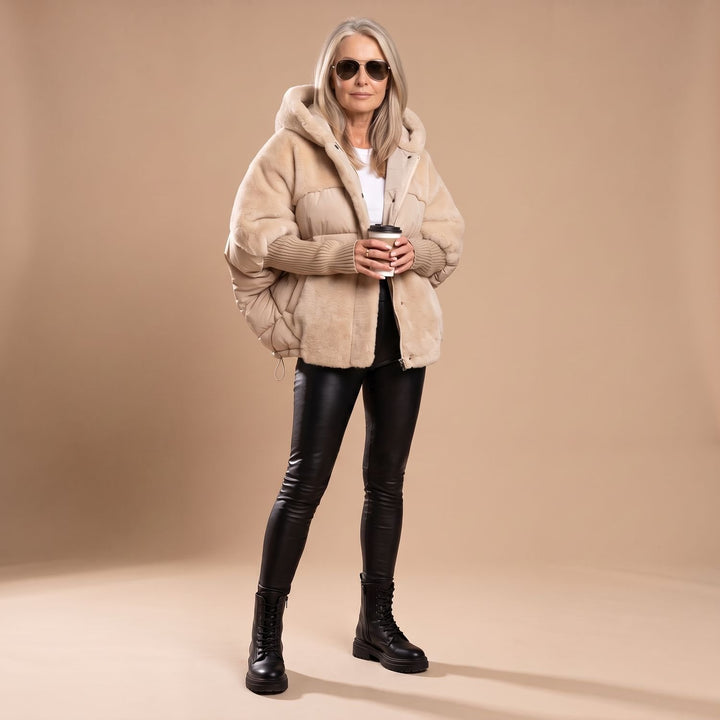 Dames Oversized Hybride Puffer Winterjas met Pluche Overlay
