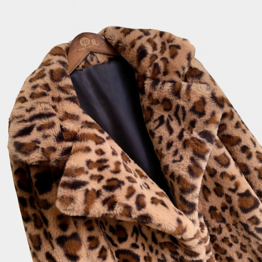 Dames Oversized Imitatiebont Jas met Luipaardprint Reverskraag