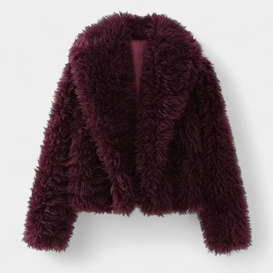 Dames Oversized Imitatiebont Winterjas met Gevoerde Binnenkant - Bordeaux