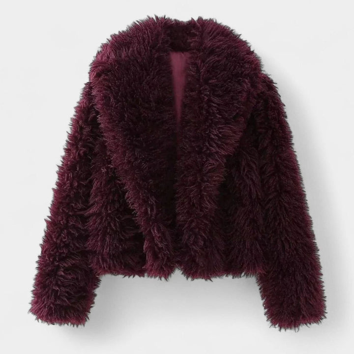Dames Oversized Imitatiebont Winterjas met Gevoerde Binnenkant - Bordeaux
