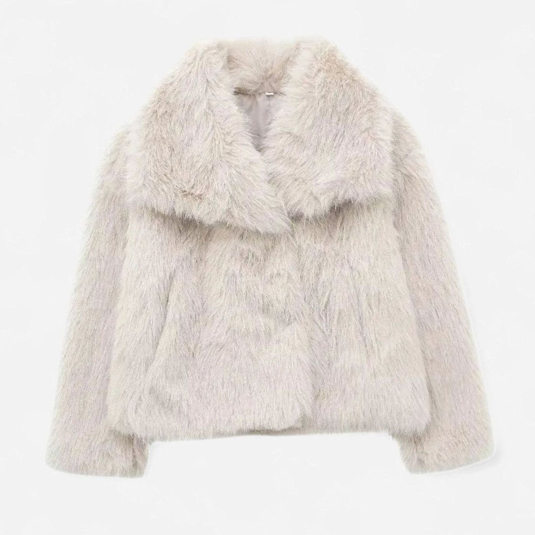 Dames Oversized Imitatiebont Winterjas met Gevoerde Binnenkant - Beige