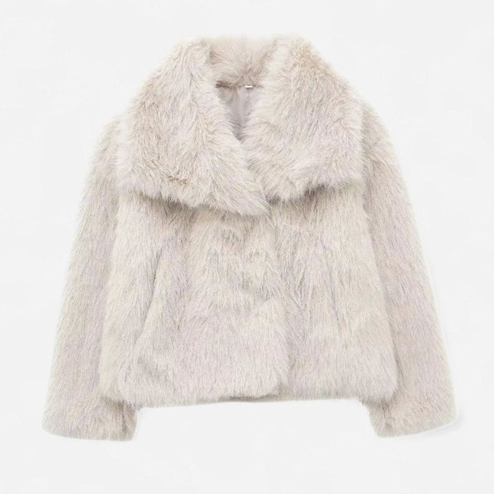 Dames Oversized Imitatiebont Winterjas met Gevoerde Binnenkant - Beige