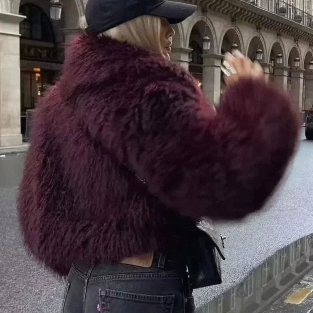 Dames Oversized Imitatiebont Winterjas met Gevoerde Binnenkant