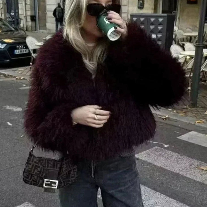 Dames Oversized Imitatiebont Winterjas met Gevoerde Binnenkant
