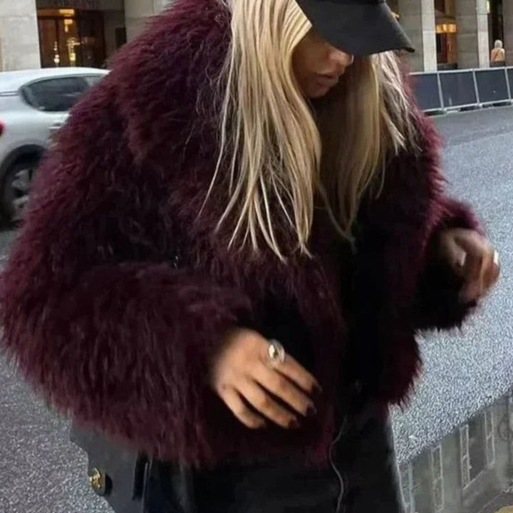 Dames Oversized Imitatiebont Winterjas met Gevoerde Binnenkant