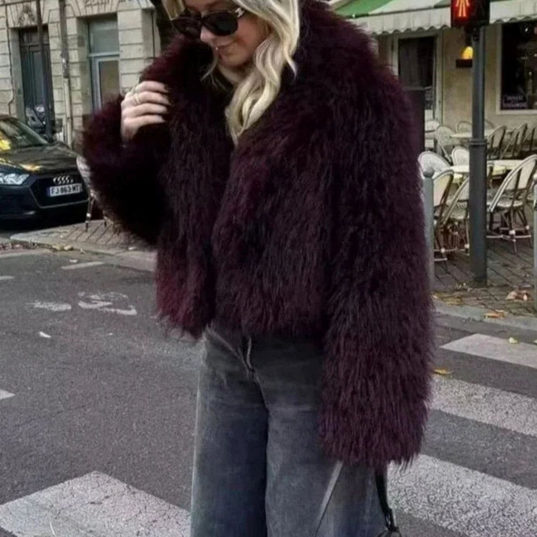 Dames Oversized Imitatiebont Winterjas met Gevoerde Binnenkant