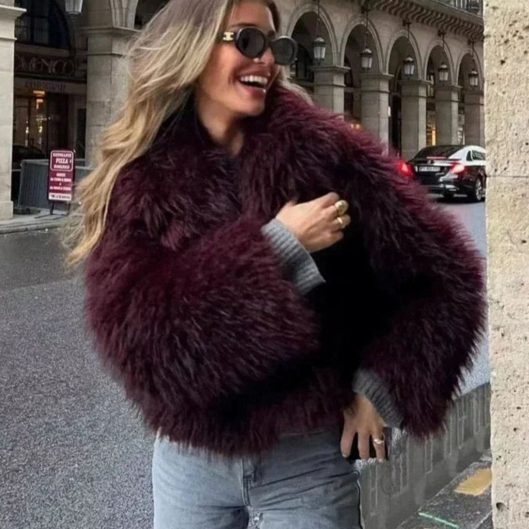 Dames Oversized Imitatiebont Winterjas met Gevoerde Binnenkant