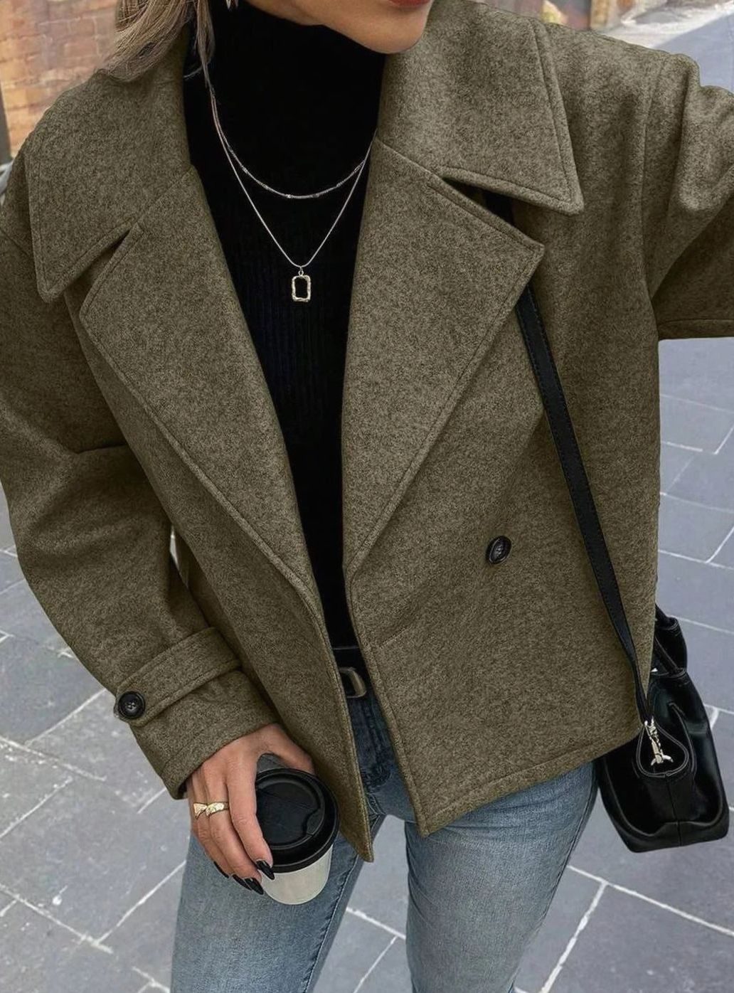 Dames Oversized Jas Brede Revers Double-Breasted Winterjas
