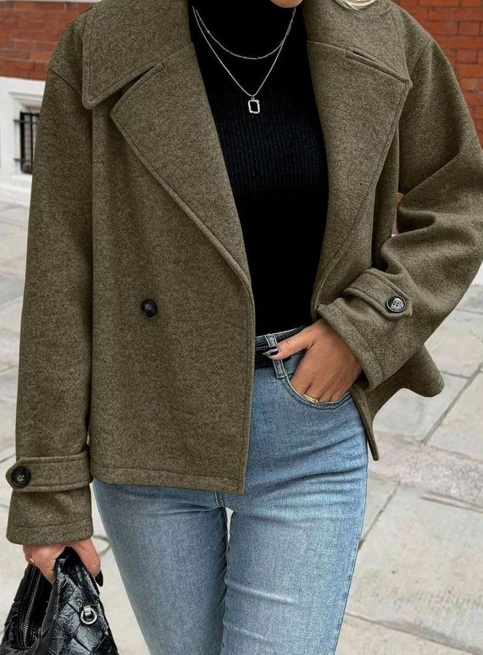 Dames Oversized Jas Brede Revers Double-Breasted Winterjas