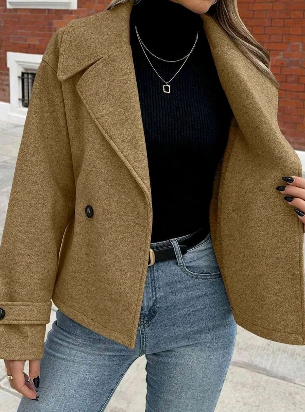 Dames Oversized Jas Brede Revers Double-Breasted Winterjas