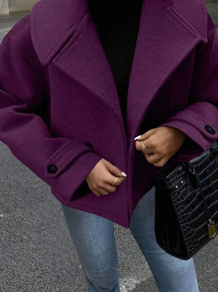 Dames Oversized Jas Brede Revers Double-Breasted Winterjas - Paars