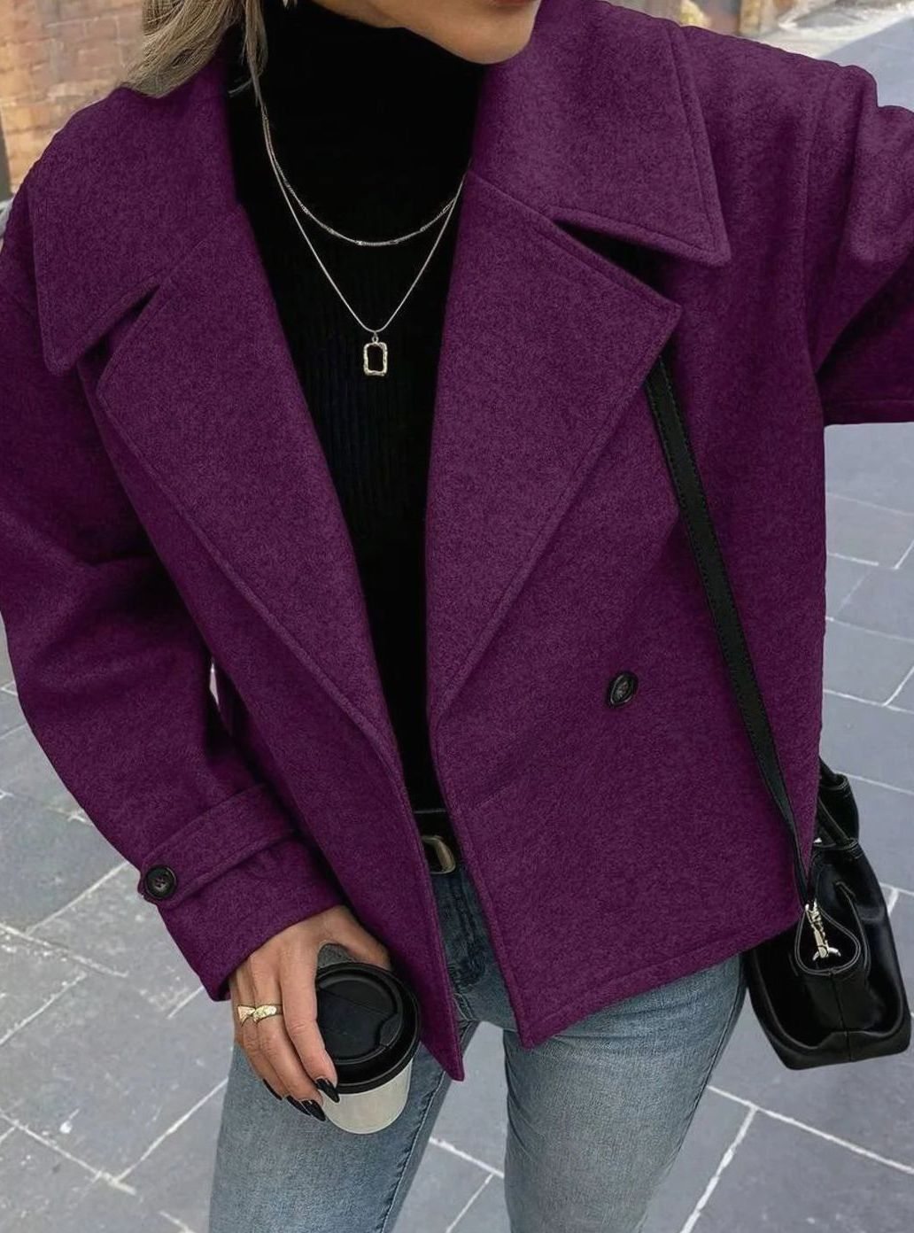 Dames Oversized Jas Brede Revers Double-Breasted Winterjas
