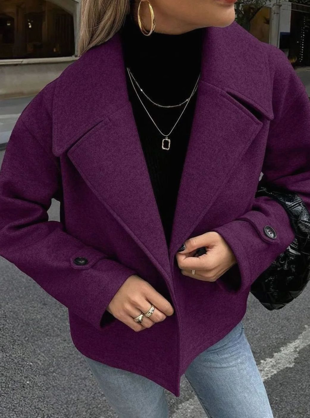 Dames Oversized Jas Brede Revers Double-Breasted Winterjas