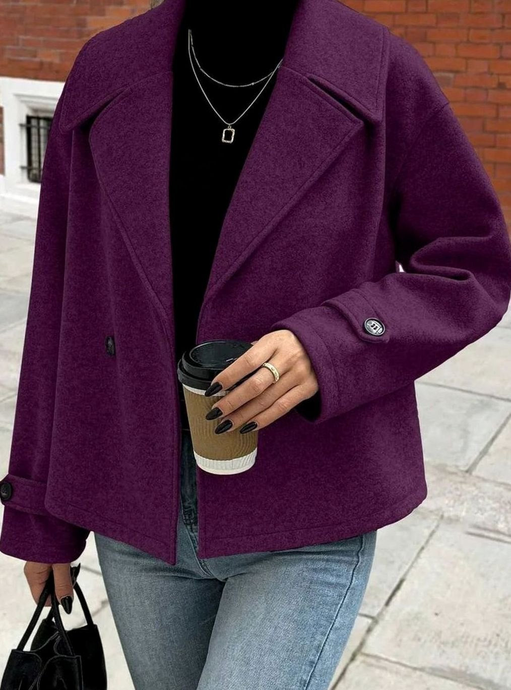 Dames Oversized Jas Brede Revers Double-Breasted Winterjas
