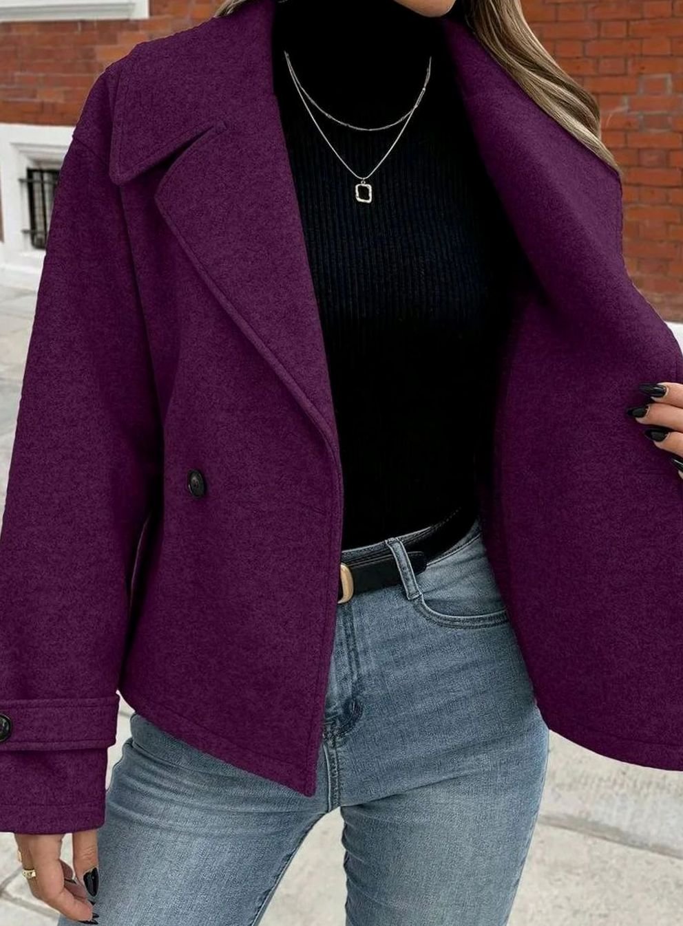 Dames Oversized Jas Brede Revers Double-Breasted Winterjas