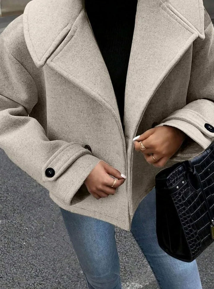 Dames Oversized Jas Brede Revers Double-Breasted Winterjas - Beige