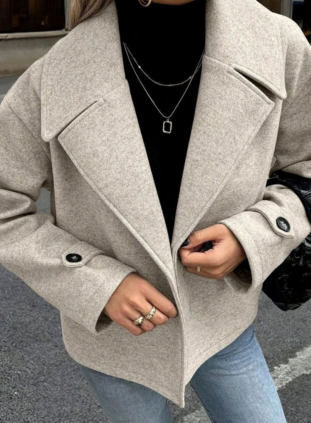 Dames Oversized Jas Brede Revers Double-Breasted Winterjas