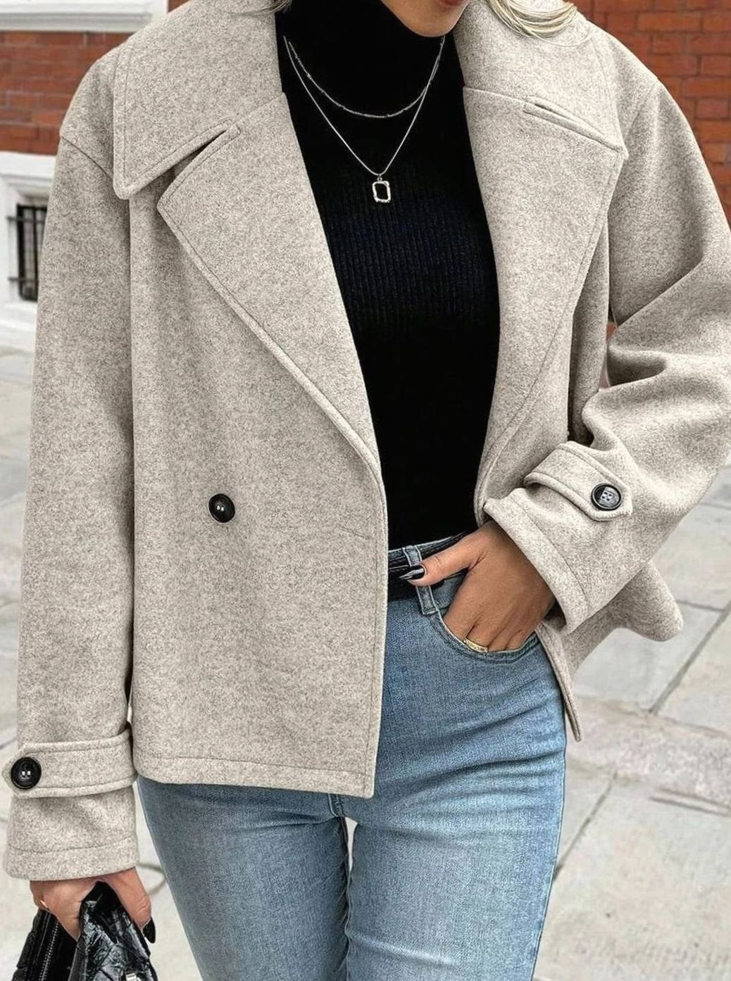 Dames Oversized Jas Brede Revers Double-Breasted Winterjas