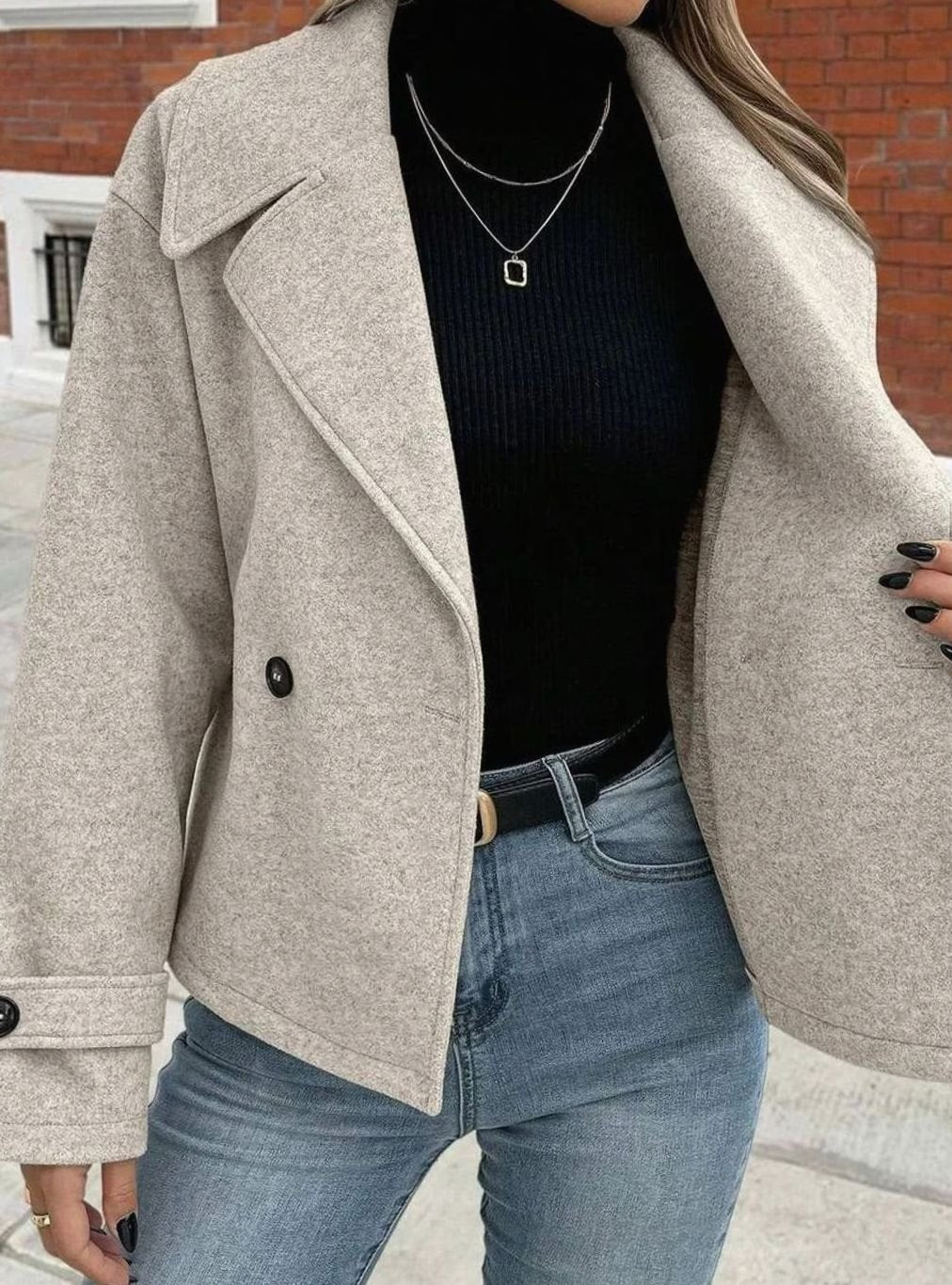 Dames Oversized Jas Brede Revers Double-Breasted Winterjas