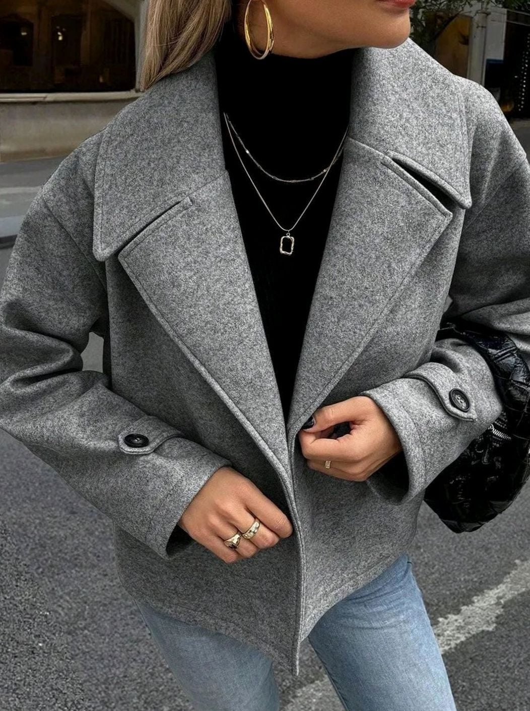 Dames Oversized Jas Brede Revers Double-Breasted Winterjas