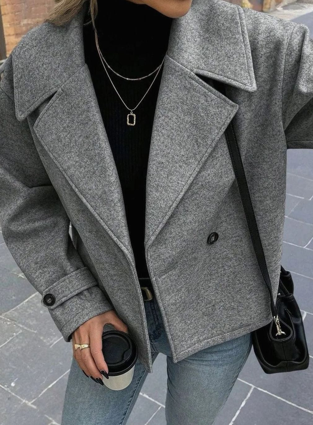 Dames Oversized Jas Brede Revers Double-Breasted Winterjas