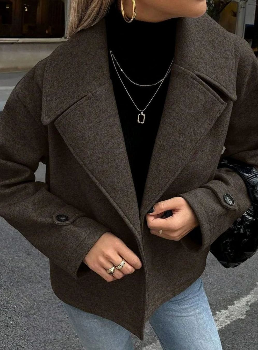 Dames Oversized Jas Brede Revers Double-Breasted Winterjas
