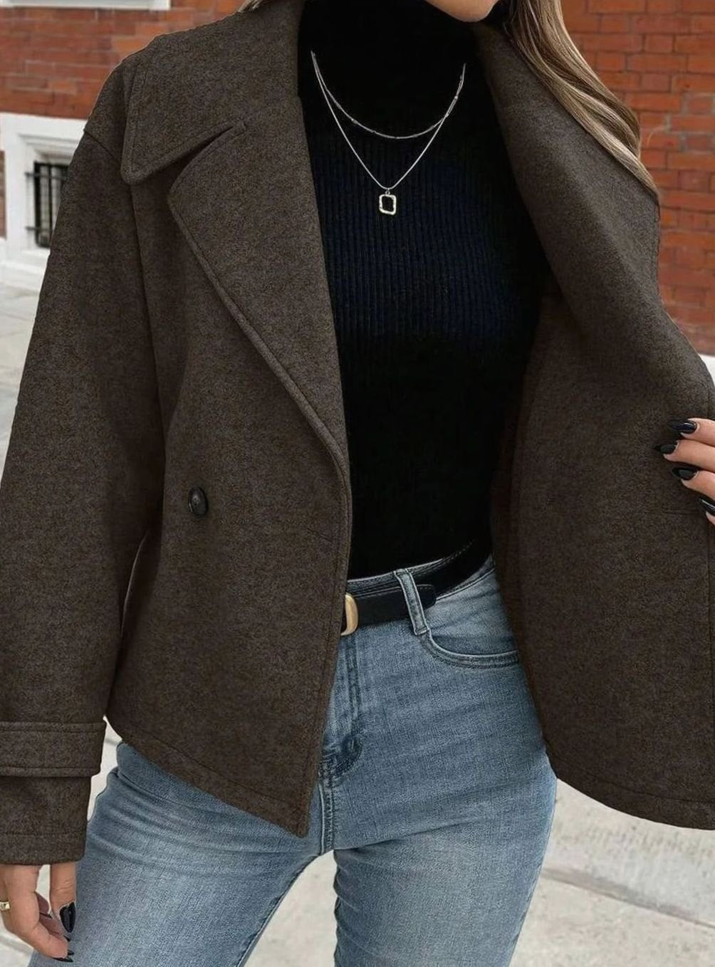 Dames Oversized Jas Brede Revers Double-Breasted Winterjas