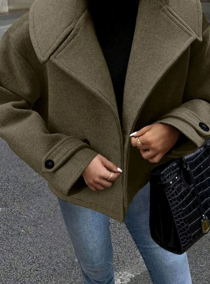 Dames Oversized Jas Brede Revers Double-Breasted Winterjas - Legergroen
