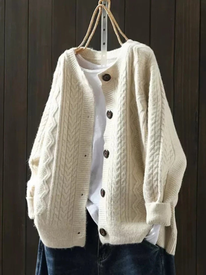 Dames Oversized Kabelgebreide Cardigan Knoop Vest - Beige