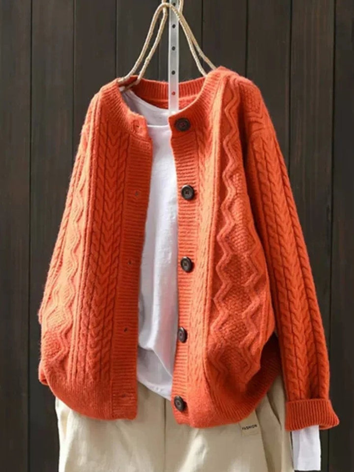 Dames Oversized Kabelgebreide Cardigan Knoop Vest - Orange