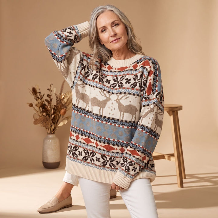 Dames Oversized Kersttrui met Rendier en Sneeuwvlok Patroon