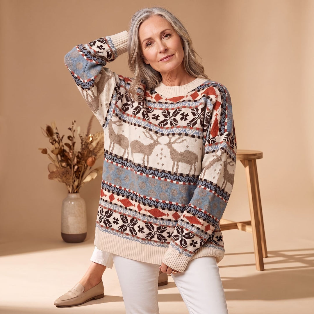 Dames Oversized Kersttrui met Rendier en Sneeuwvlok Patroon
