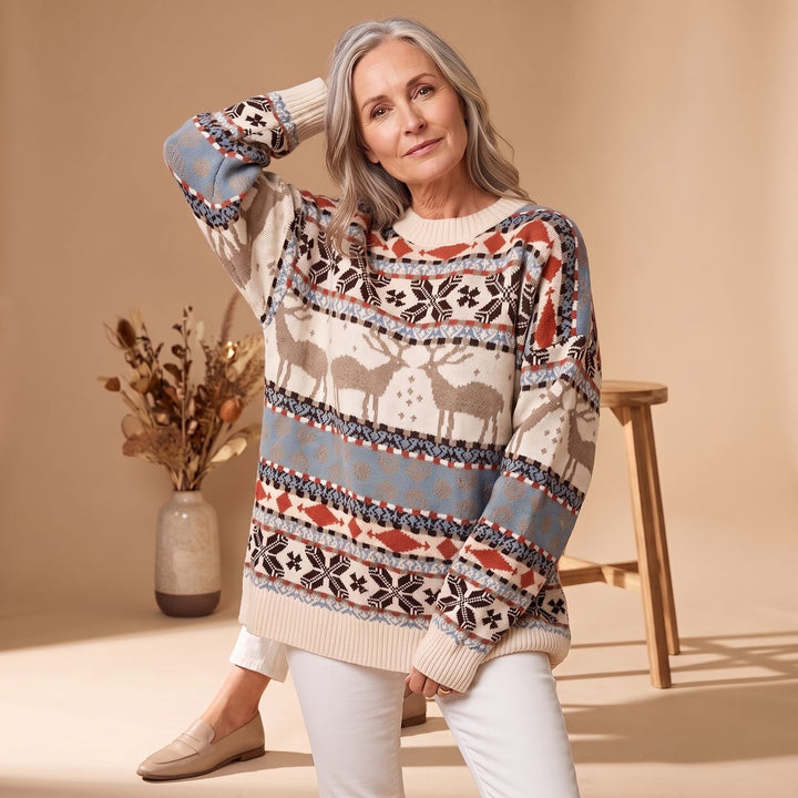 Dames Oversized Kersttrui met Rendier en Sneeuwvlok Patroon