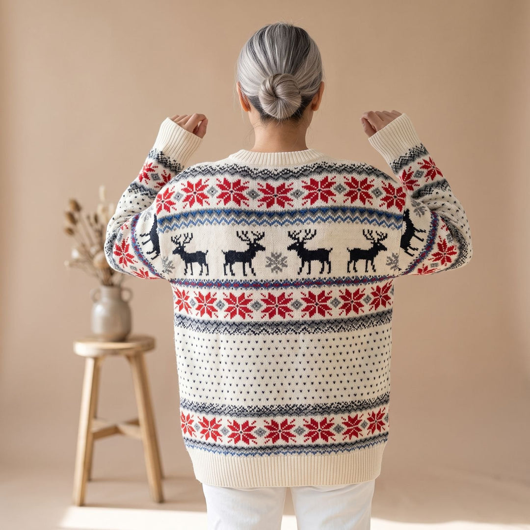 Dames Oversized Kersttrui met Rendier en Sneeuwvlok Patroon