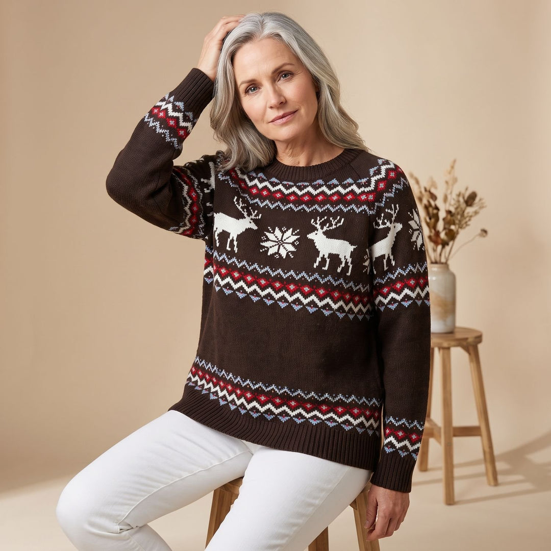 Dames Oversized Kersttrui met Rendier en Sneeuwvlok Patroon