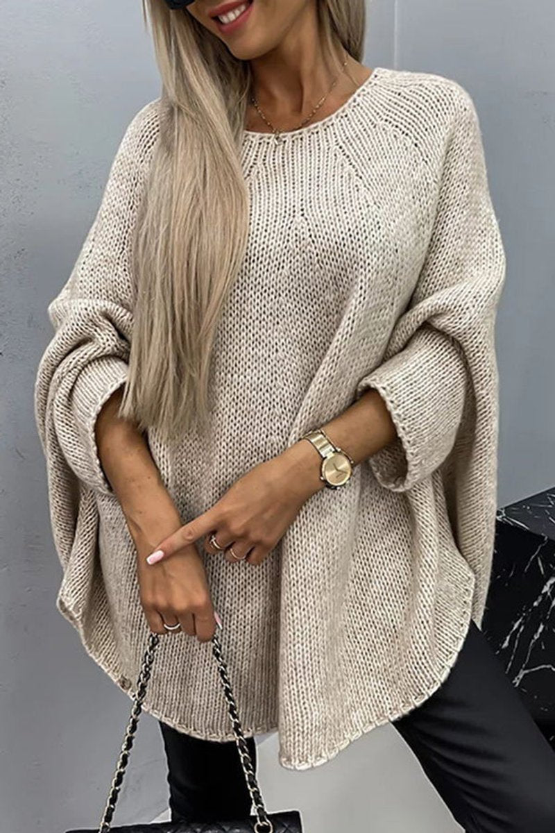 Dames Oversized Knit Sweater Ronde Hals Vleermouwen - Beige