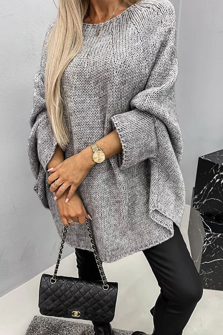 Dames Oversized Knit Sweater Ronde Hals Vleermouwen - Grijs