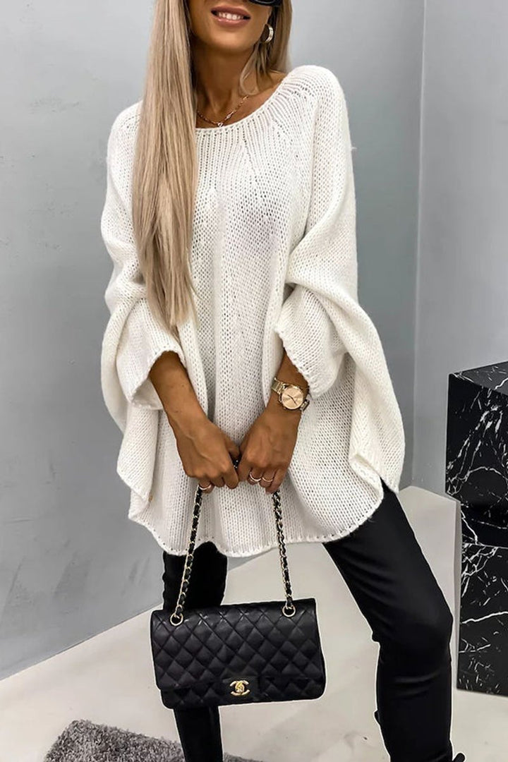 Dames Oversized Knit Sweater Ronde Hals Vleermouwen - Crème