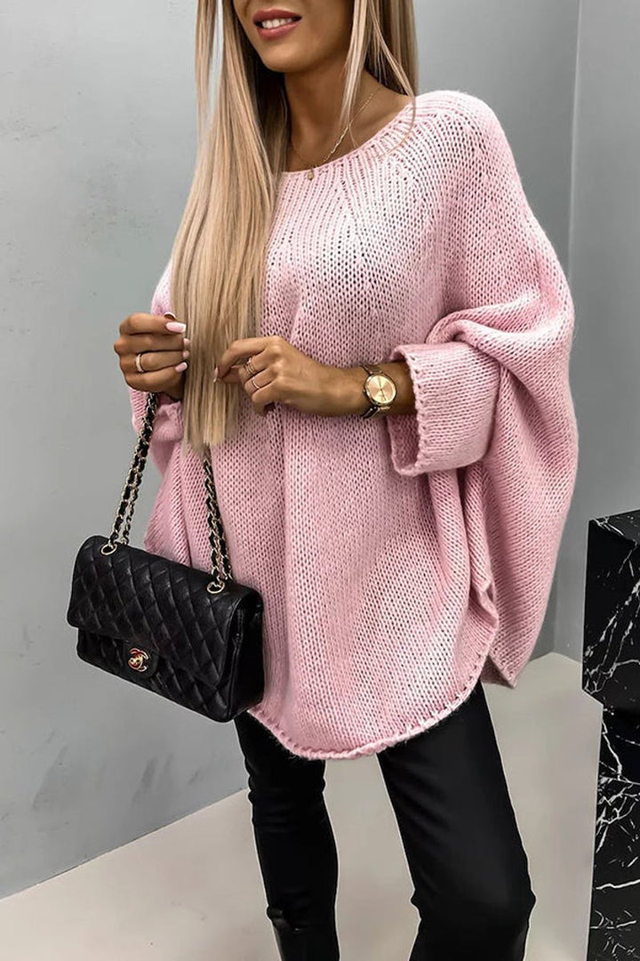 Dames Oversized Knit Sweater Ronde Hals Vleermouwen - Roze
