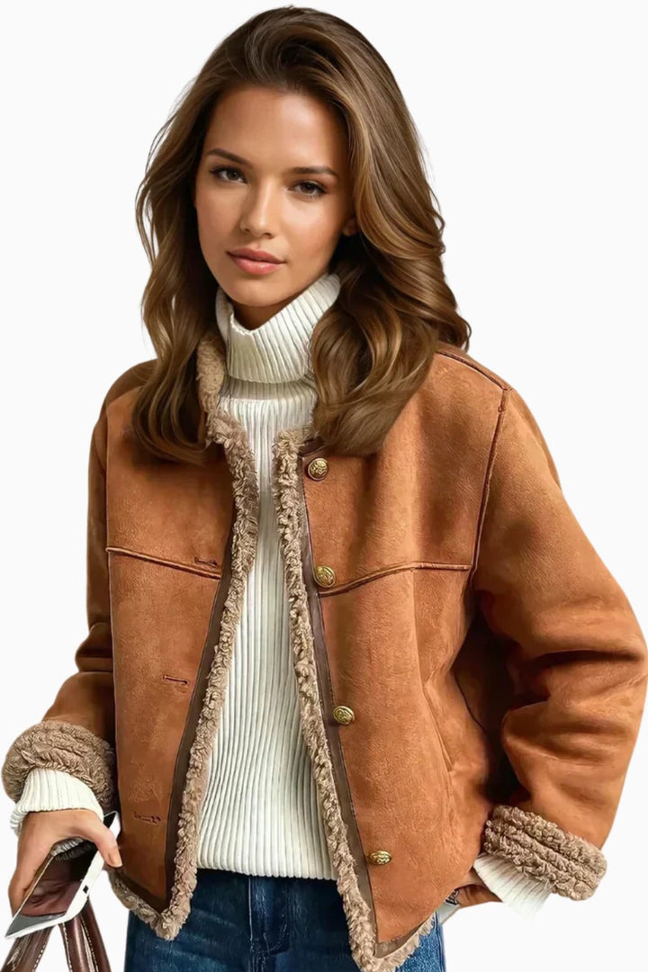 Dames Oversized Knoop Faux-Shearling Gevoerde Winterjas
