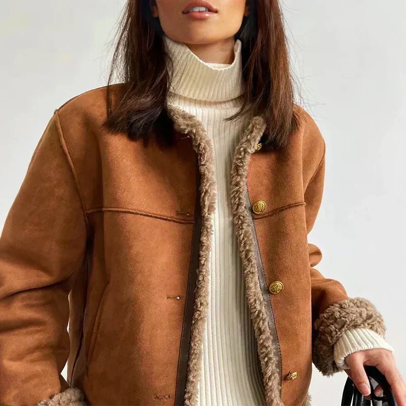 Dames Oversized Knoop Faux-Shearling Gevoerde Winterjas