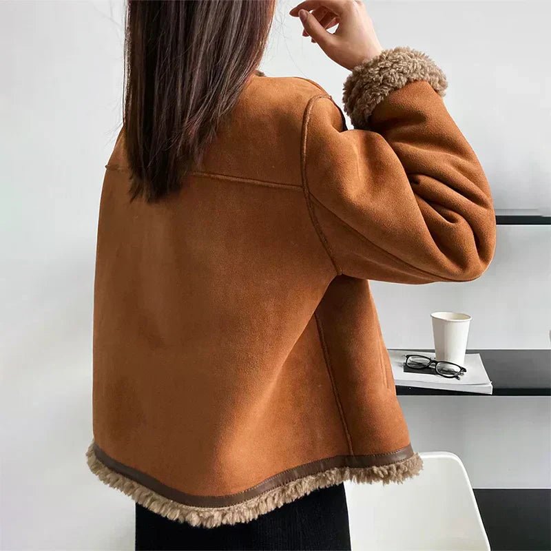 Dames Oversized Knoop Faux-Shearling Gevoerde Winterjas
