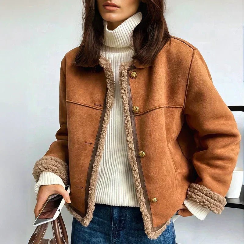 Dames Oversized Knoop Faux-Shearling Gevoerde Winterjas - Brown