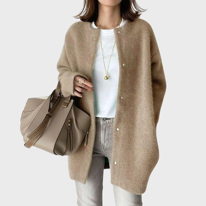 Dames Oversized Knoopsluiting Gebreide Cardigan Kasjmier - Khaki