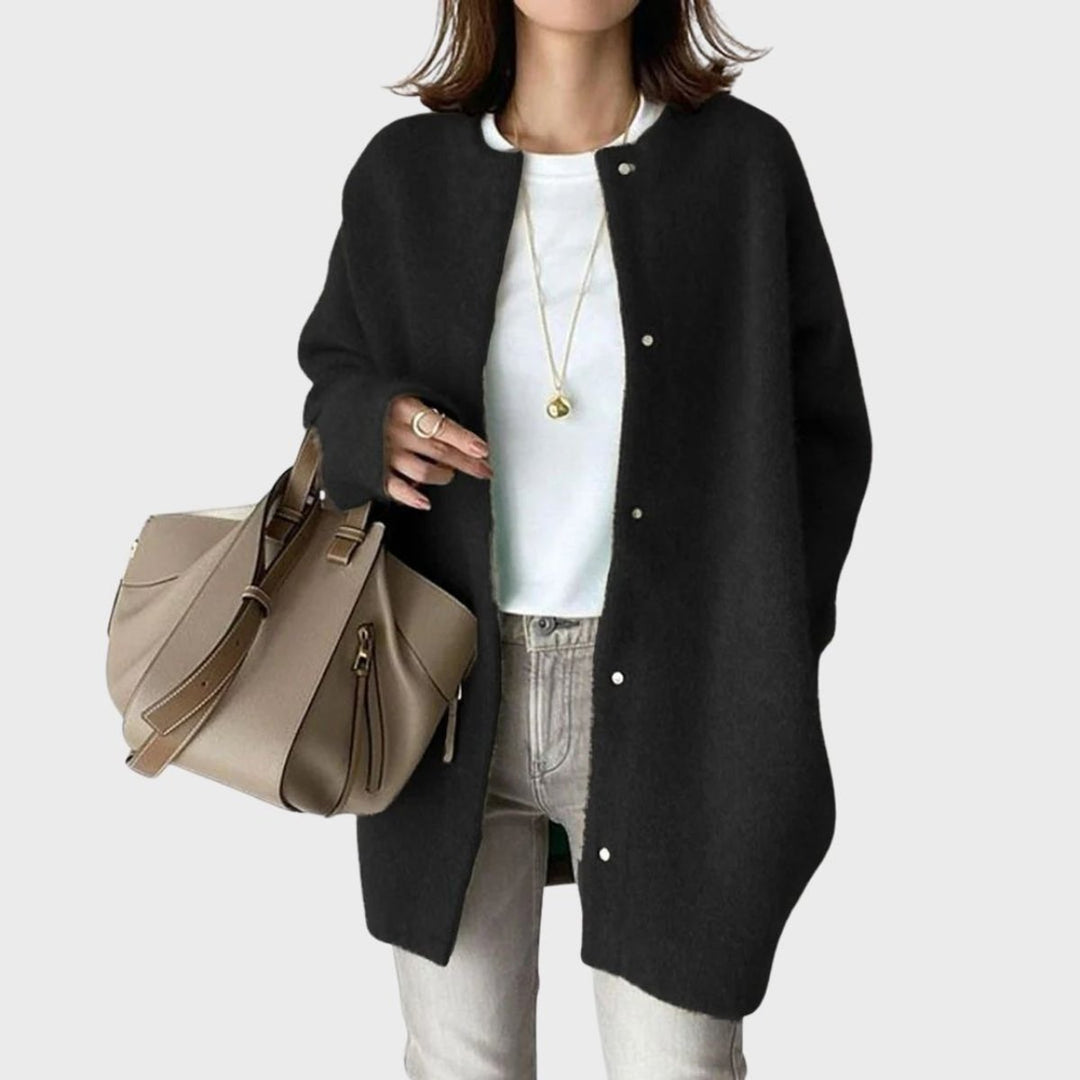 Dames Oversized Knoopsluiting Gebreide Cardigan Kasjmier - Zwart